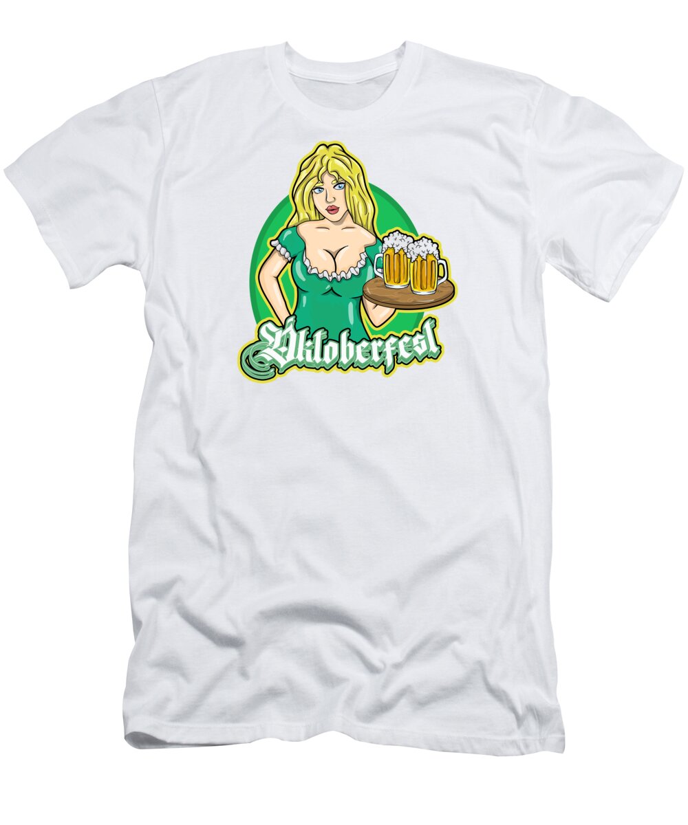 Oktoberfest T-Shirt featuring the digital art Oktoberfest Waitress In A Dirndl by Mister Tee