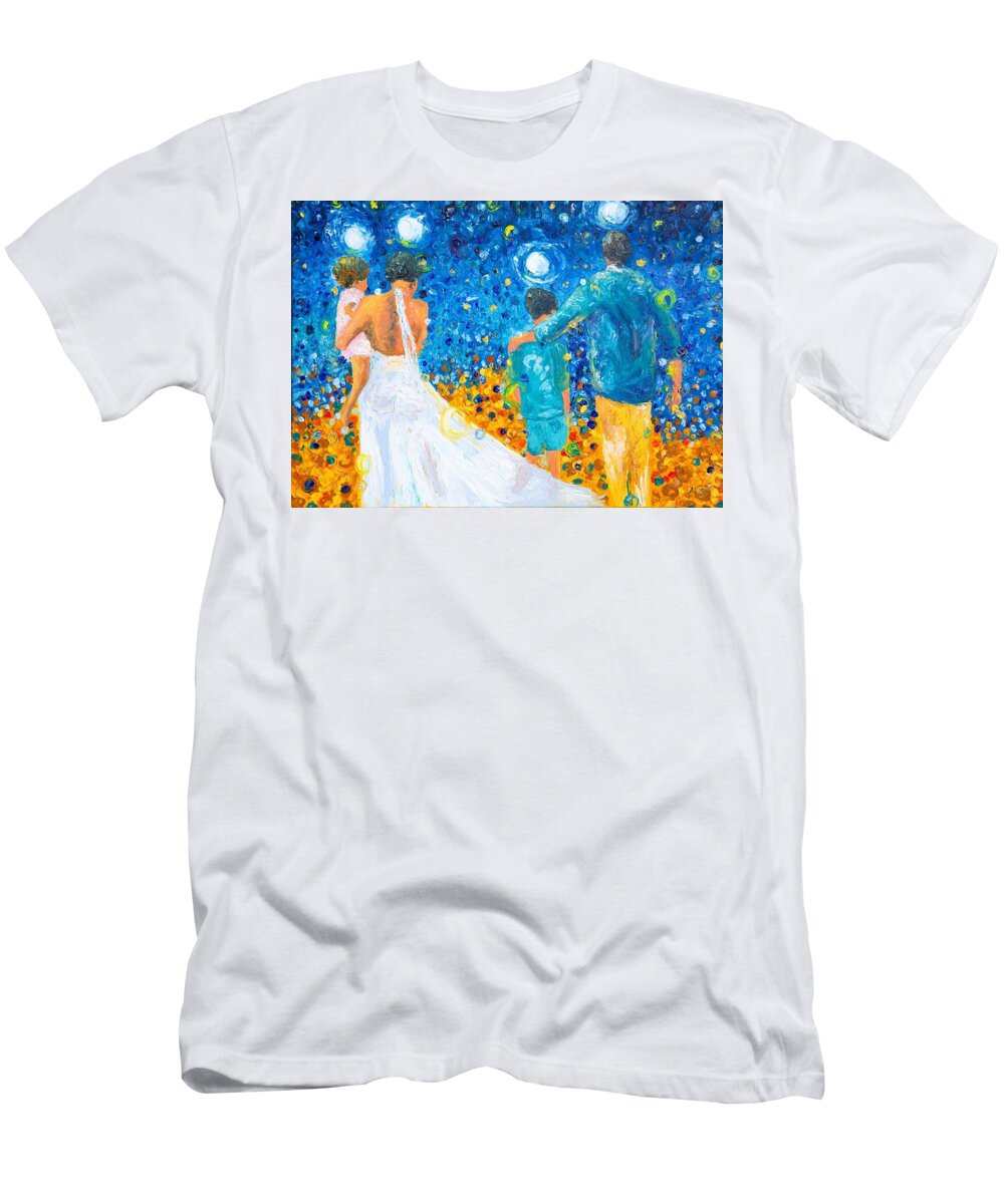 Family T-Shirt featuring the painting Our Corner of Paradise by Chiara Magni