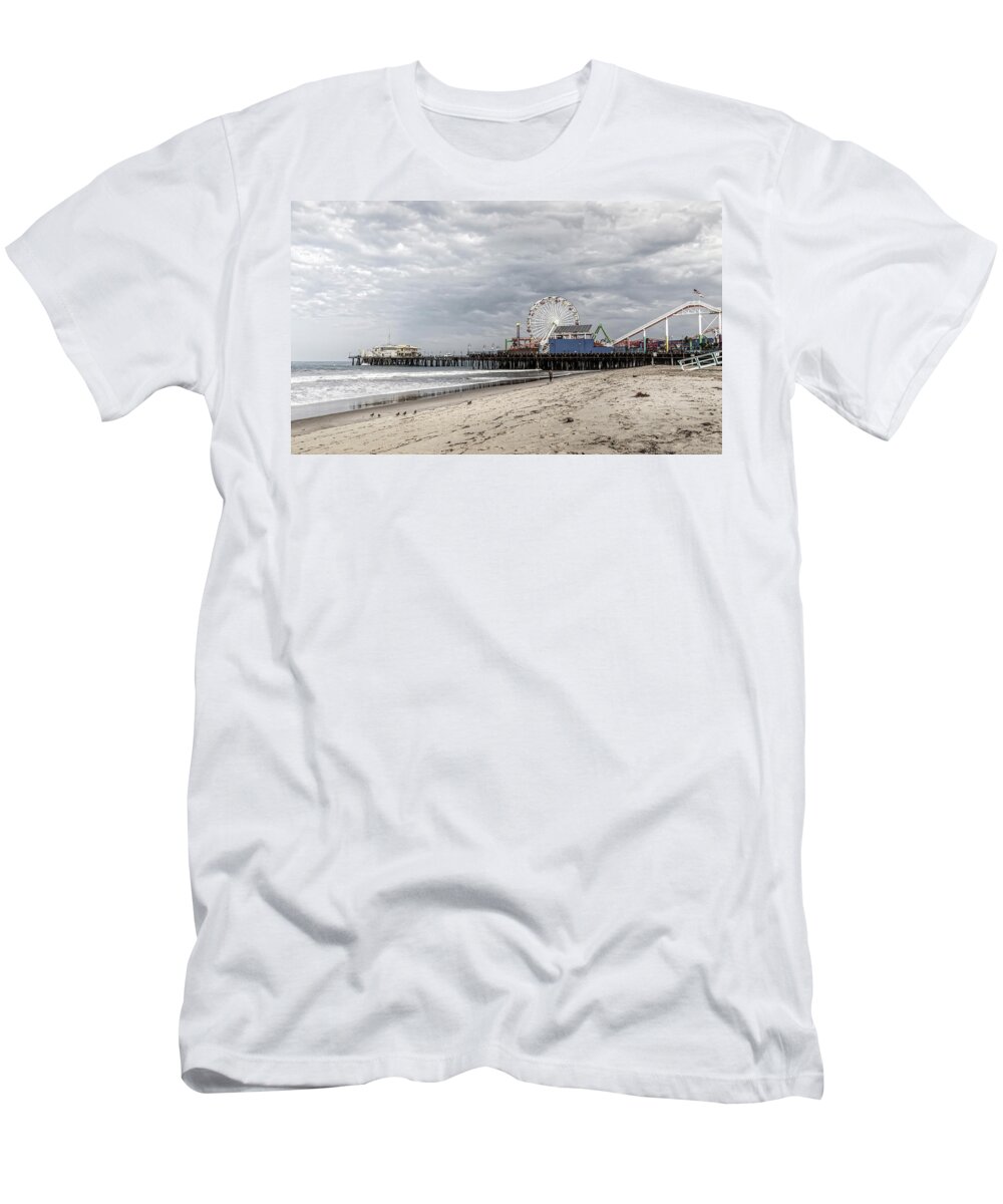 Santa Monica Pier T-Shirt featuring the photograph Pacific Park on The Pier-Desaturated by Gene Parks