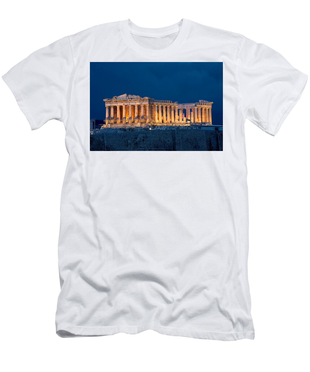 Evening T-Shirt featuring the painting Parthenon in the Evening by Troy Caperton