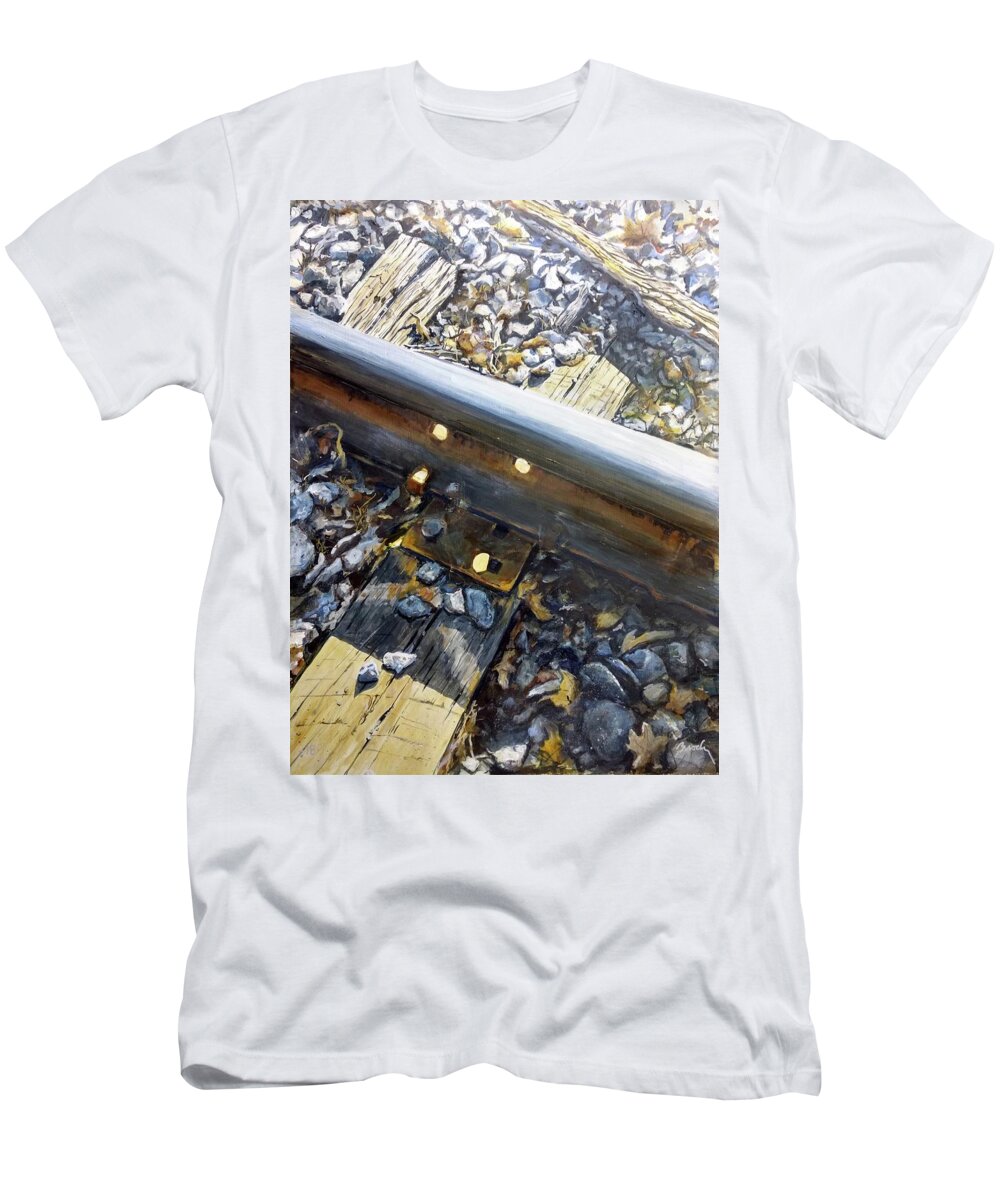 Railroad T-Shirt featuring the painting Passing Through by William Brody