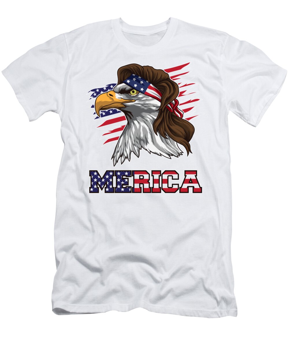 Stars T-Shirt featuring the digital art Patriotic Mullet Eagle Independence Day July 4th by Mister Tee