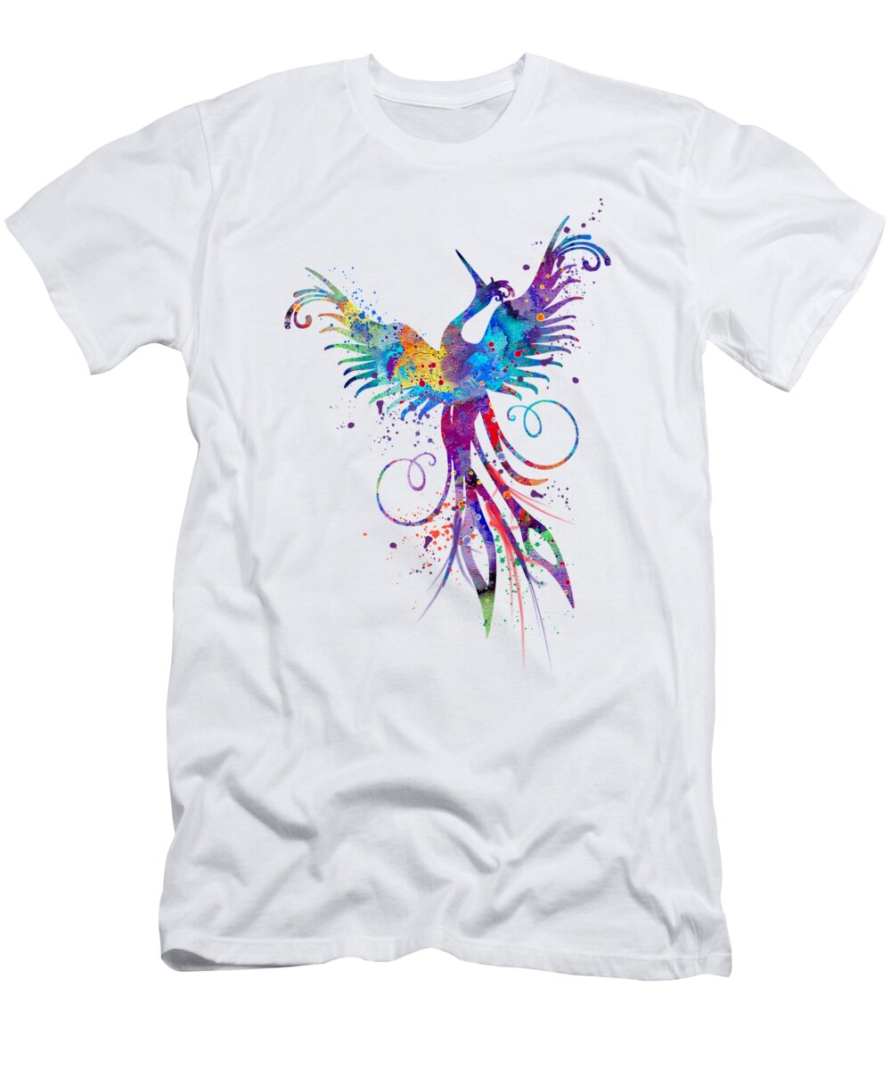 Watercolor Print T-Shirt featuring the digital art Phoenix Watercolor Print Nursery Art Gift for Her Bird Art by White Lotus
