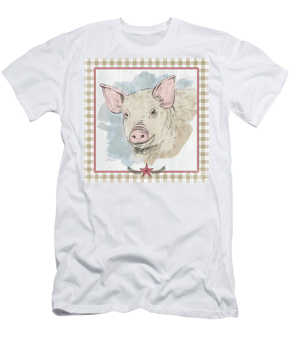 Pig T-Shirt featuring the mixed media Pig Portrait-Farm Animals by Shari Warren