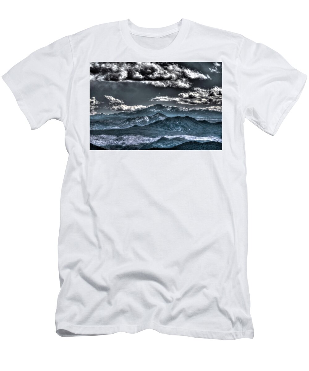 Rocky Mountains T-Shirt featuring the photograph Pikes Peak and Clouds by Matt Swinden