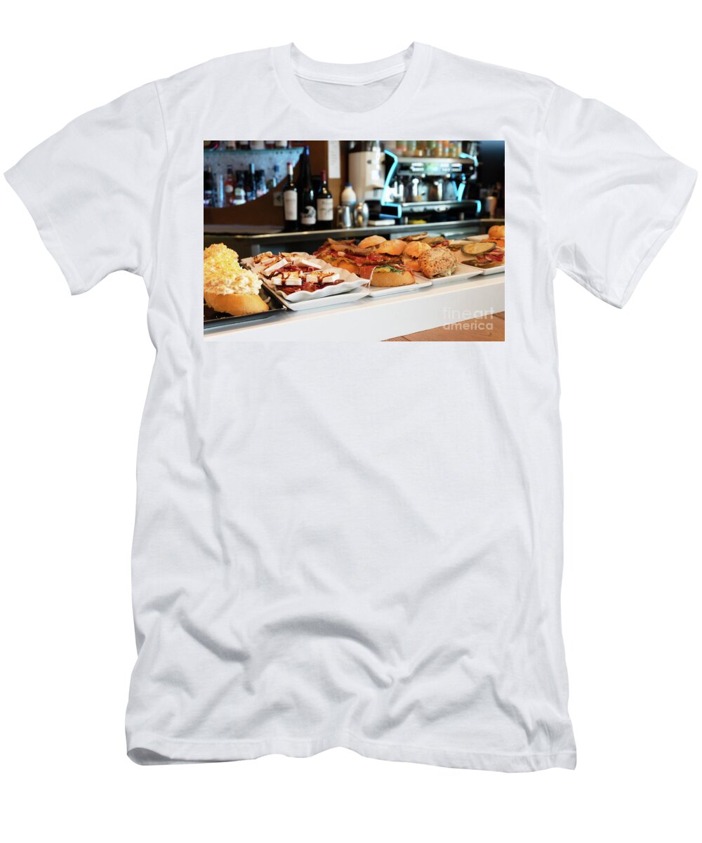 Tapas T-Shirt featuring the photograph Pinchos, traditional spanish snacs by Anastasy Yarmolovich