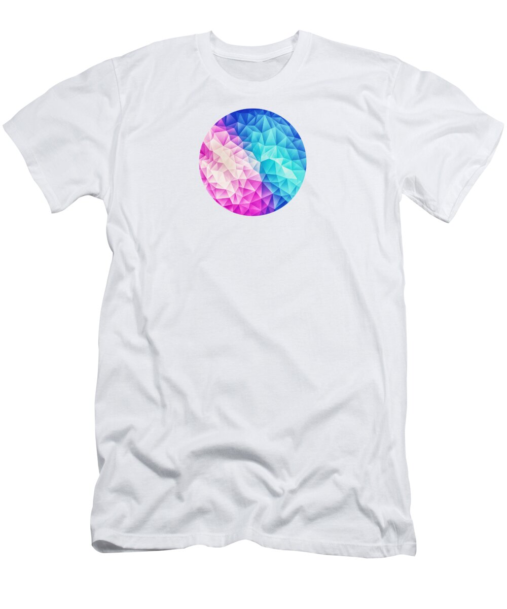 Colorful T-Shirt featuring the digital art Pink Ice Blue Abstract Polygon Crystal Cubism Low Poly Triangle Design by Philipp Rietz