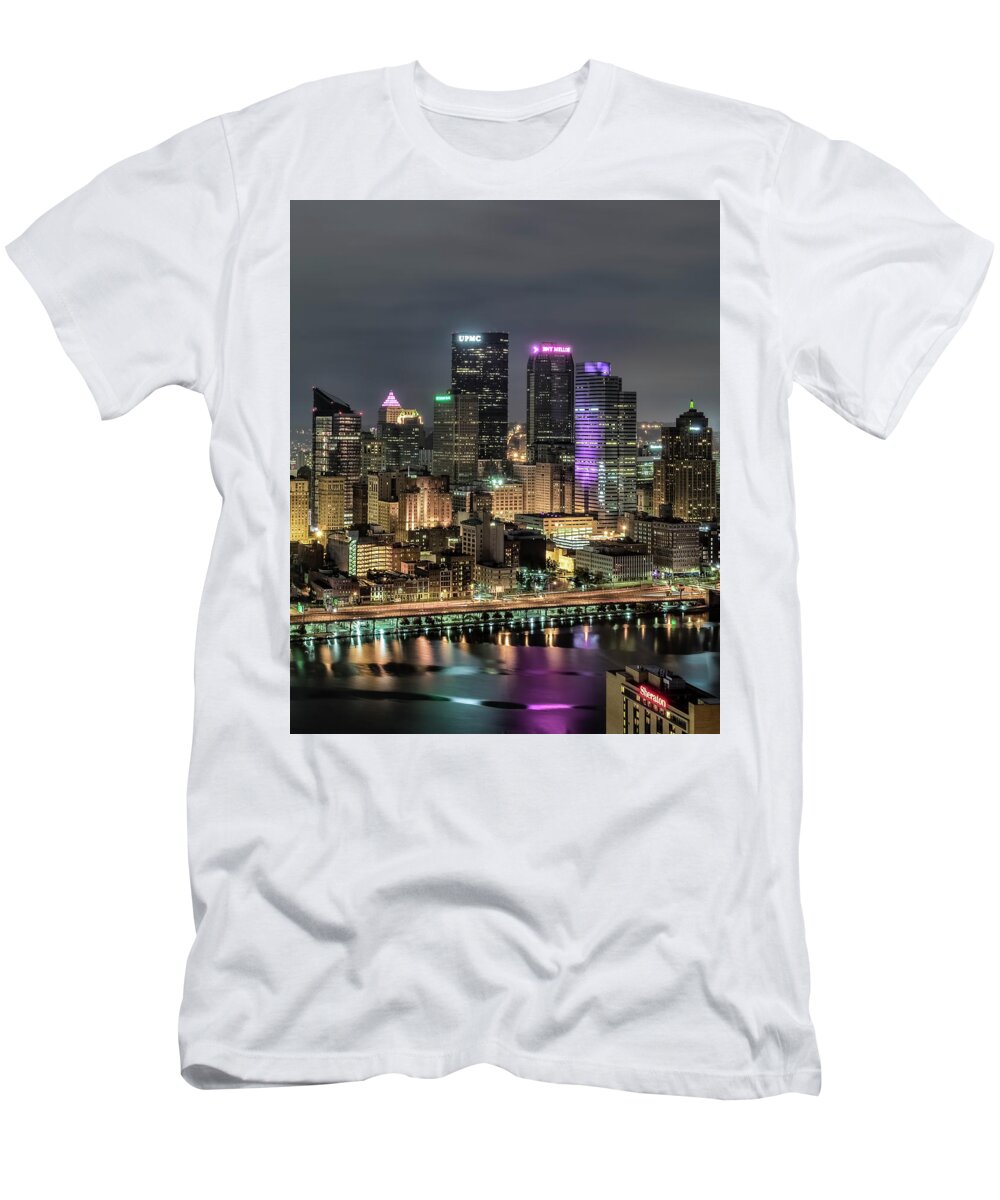 Pittsburgh T-Shirt featuring the photograph Pittsburgh Night Skyscrapers by Ginger Stein