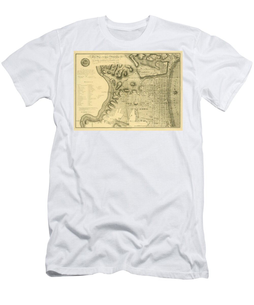 Philadelphia T-Shirt featuring the mixed media Plan of the City of Philadelphia and Its Environs shewing the improved parts, 1796 by John Hills
