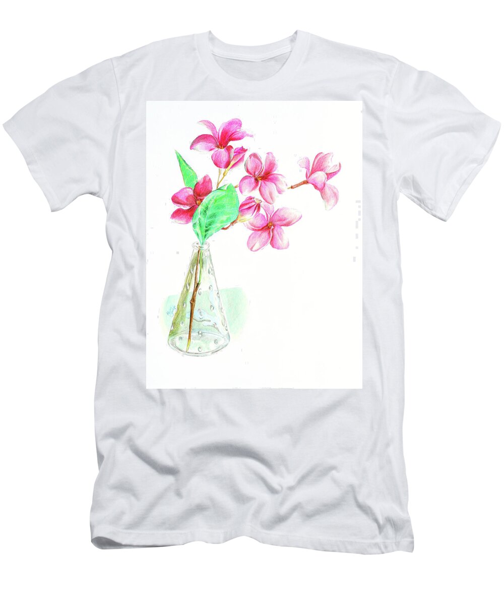 Nature T-Shirt featuring the drawing Plumeria Blossoms by Akosua Sankofa