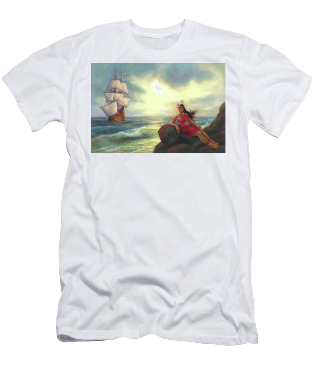 Romantic T-Shirt featuring the painting Pocahontas And The Ocean Of Love by Svitozar Nenyuk
