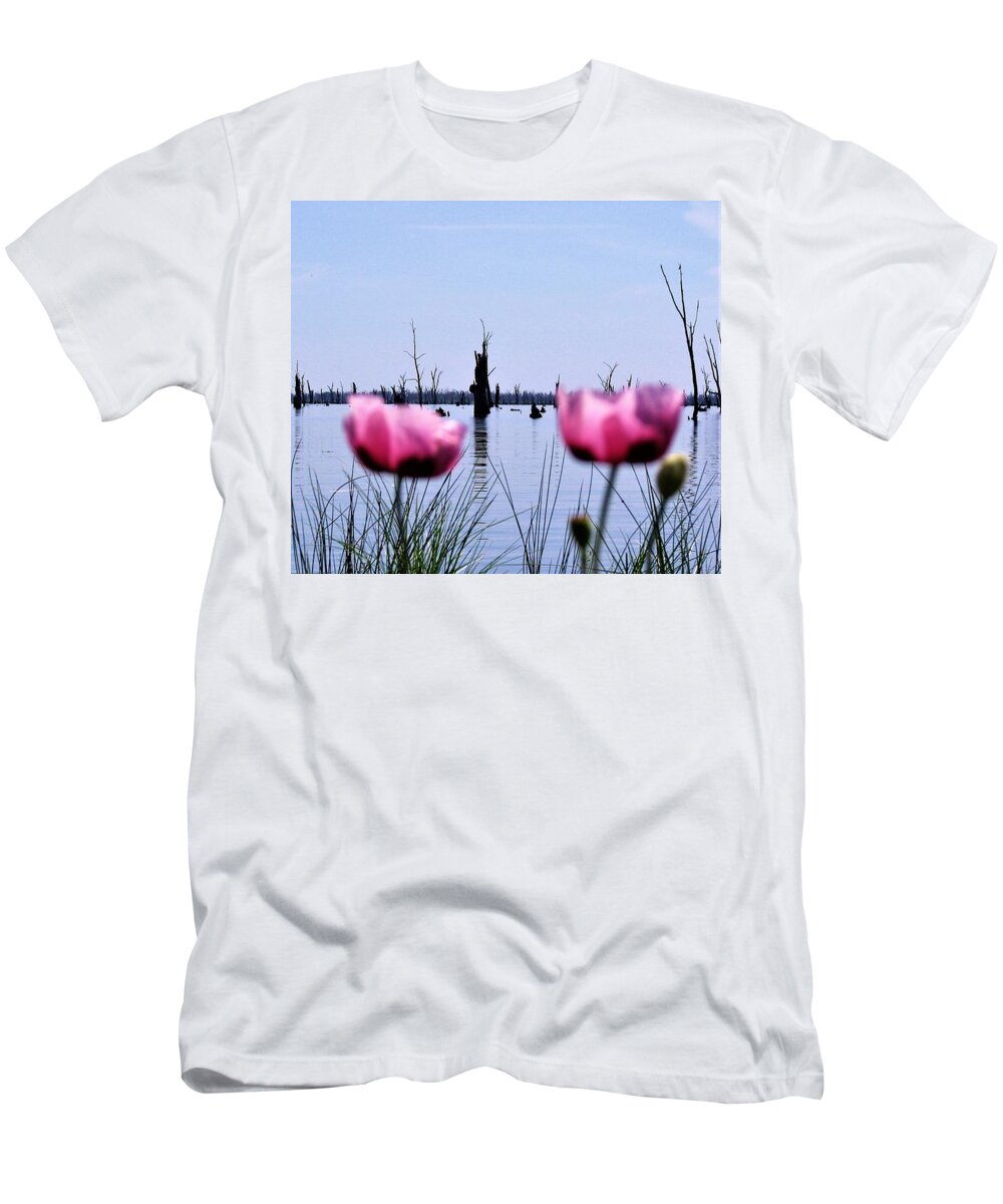 Lake Mulwala T-Shirt featuring the photograph Poppies on Lake Mulwala by Joan Stratton