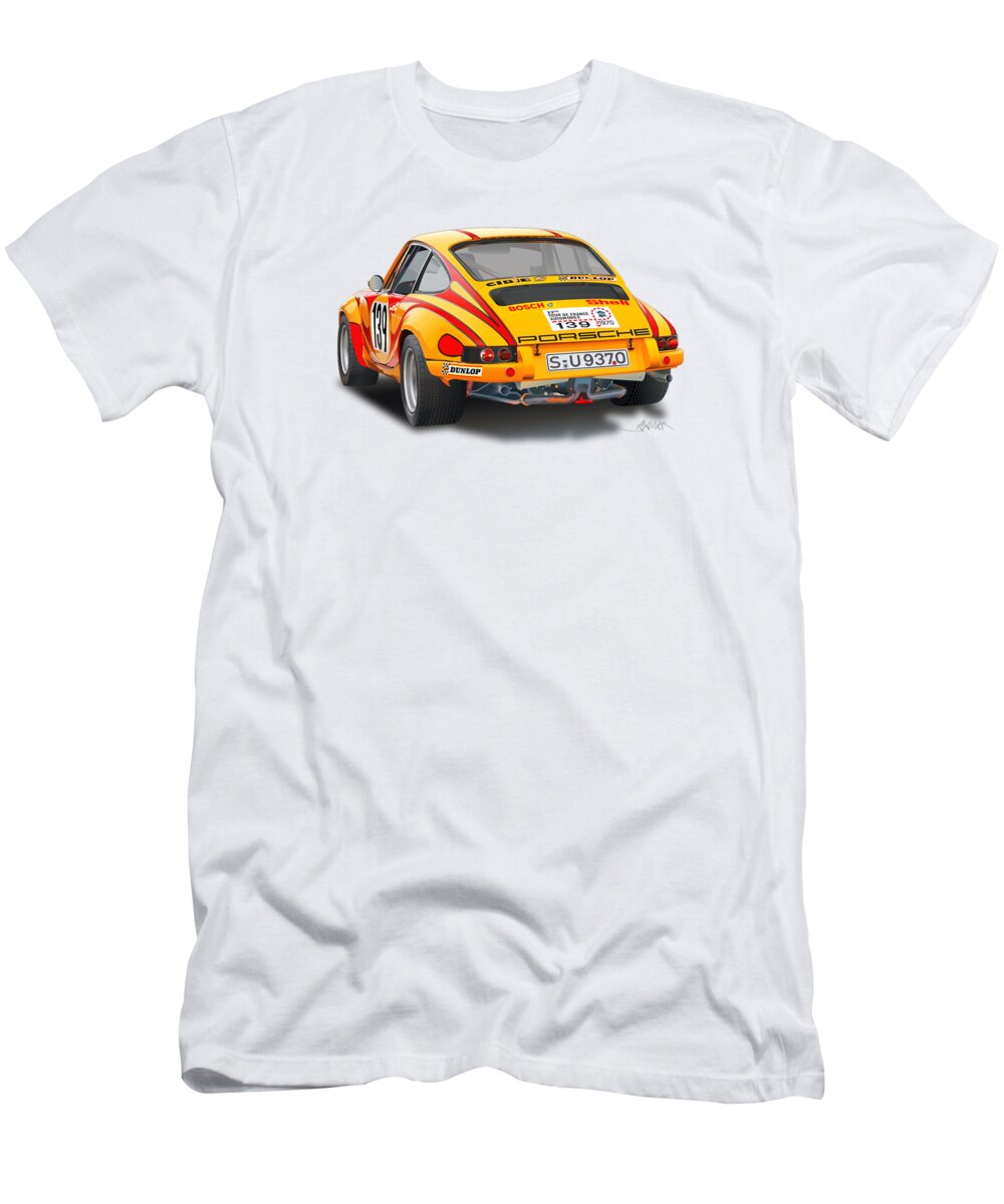 Porsche 911 Rsr Rear Illustration T-Shirt featuring the drawing Porsche 911 RSR Rear illustration by Alain Jamar