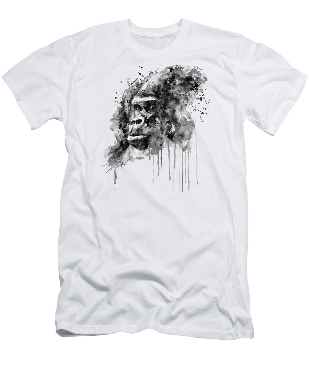 Marian Voicu T-Shirt featuring the painting Powerful Gorilla Black and White by Marian Voicu