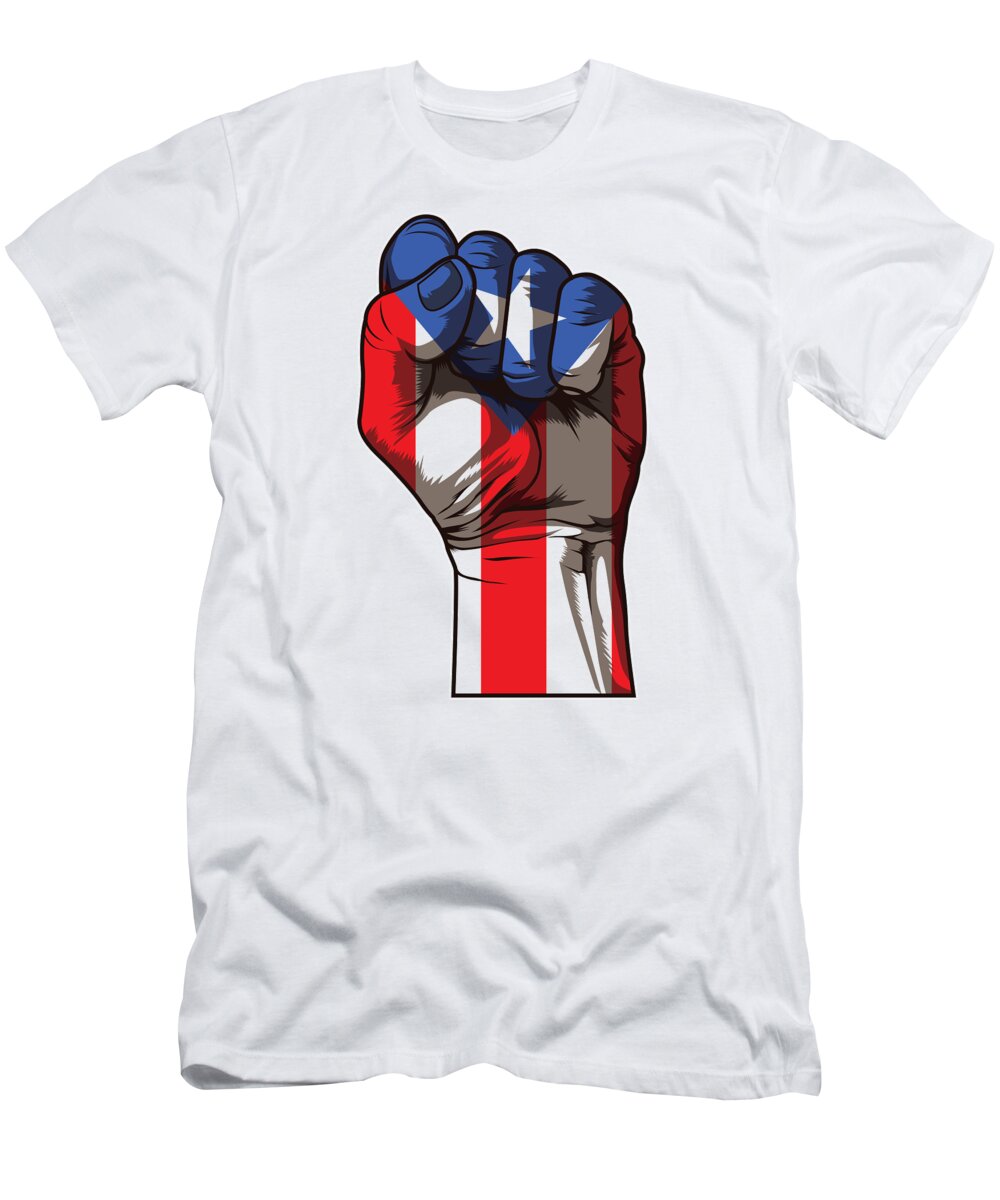 Puerto Rico T-Shirt featuring the digital art Puerto Rico Fist Proud Boricua Flag by Mister Tee