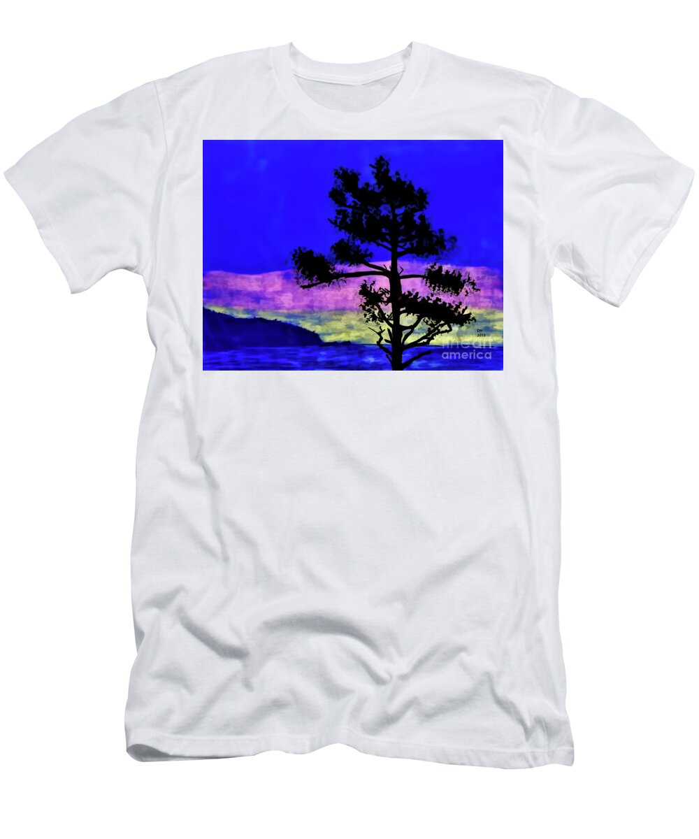 Sunset T-Shirt featuring the drawing Purple Sunset Bay by D Hackett