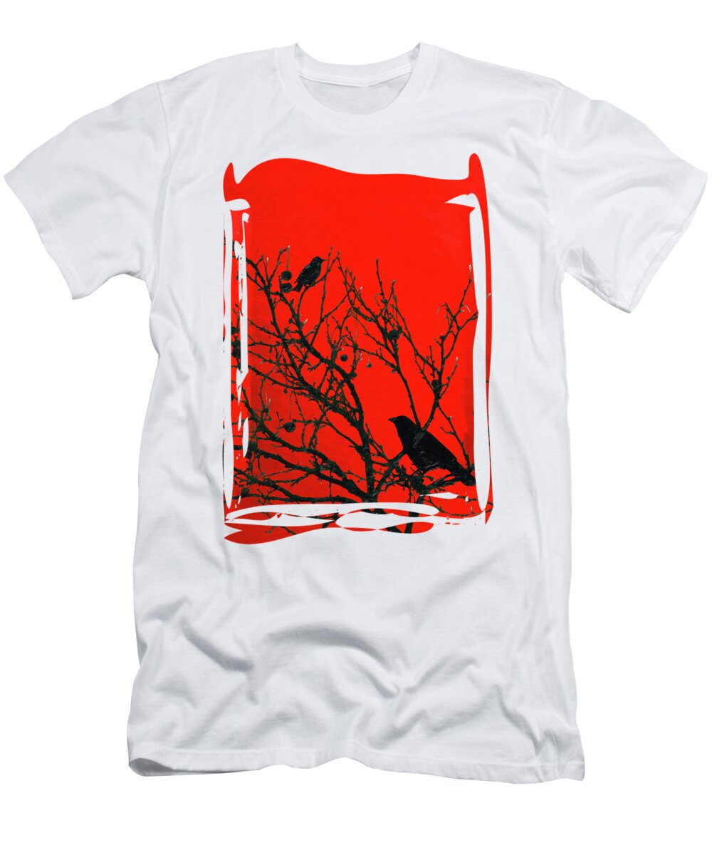  ‘contemporary Neo Expressionism’ Collection By Serge Averbukh T-Shirt featuring the digital art Raven - Black over Red by Serge Averbukh