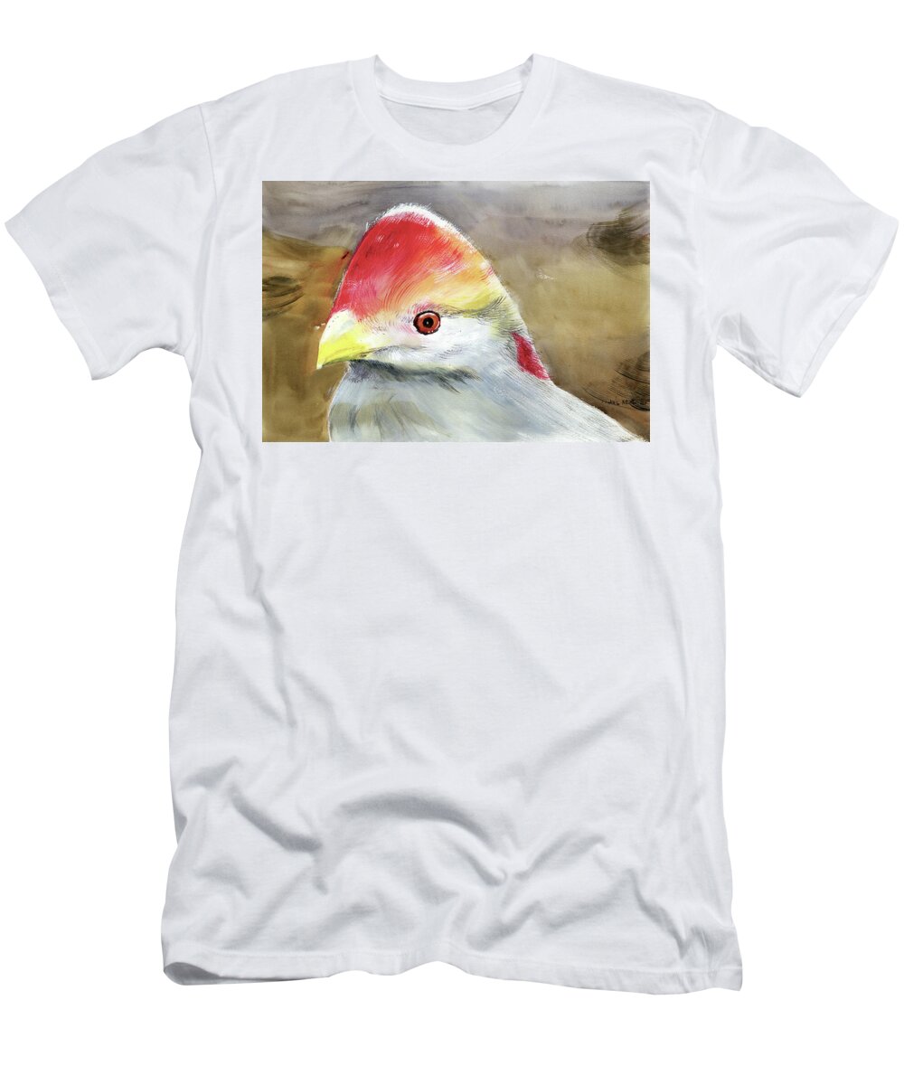 Nature T-Shirt featuring the painting Red Crested Turaco by Anil Nene