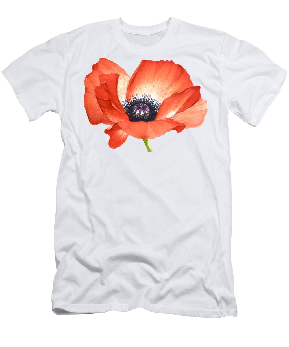 Red Poppy flower, Image for prints on Tshirt T-Shirt by Mahsa Watercolor  Artist - Pixels