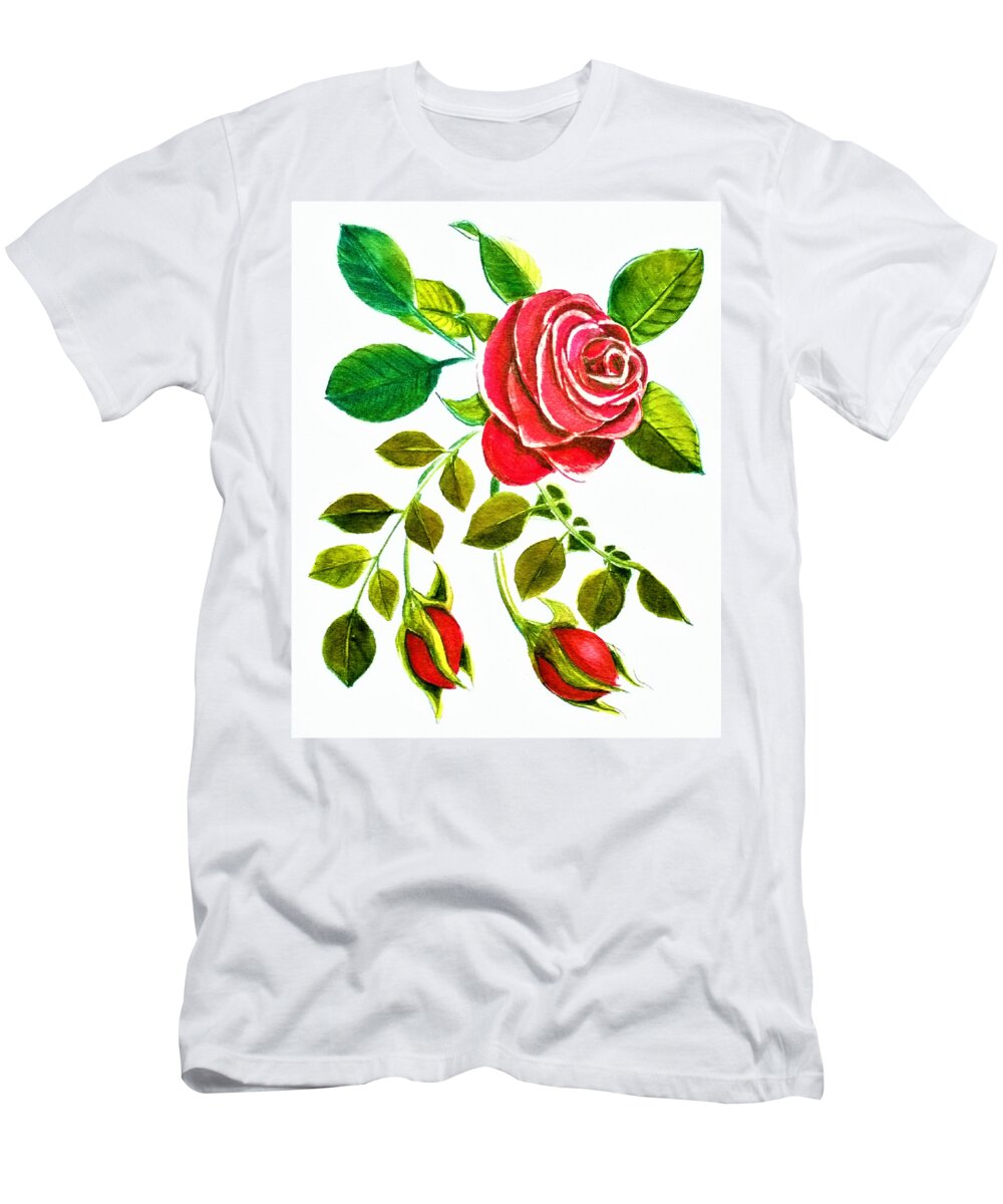Red T-Shirt featuring the painting Red Rose Watercolor by Delynn Addams for Home Decor by Delynn Addams