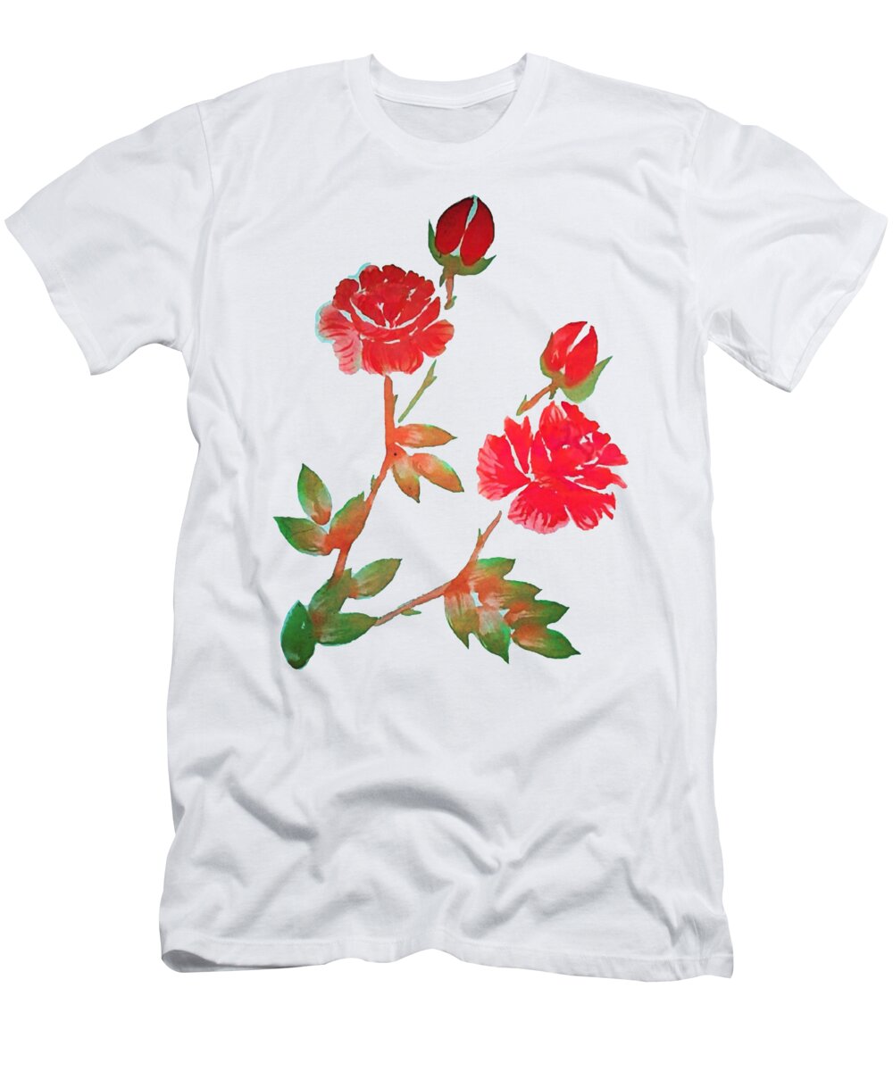 Red T-Shirt featuring the painting Red Rose Watercolor Transparent Background by Delynn Addams
