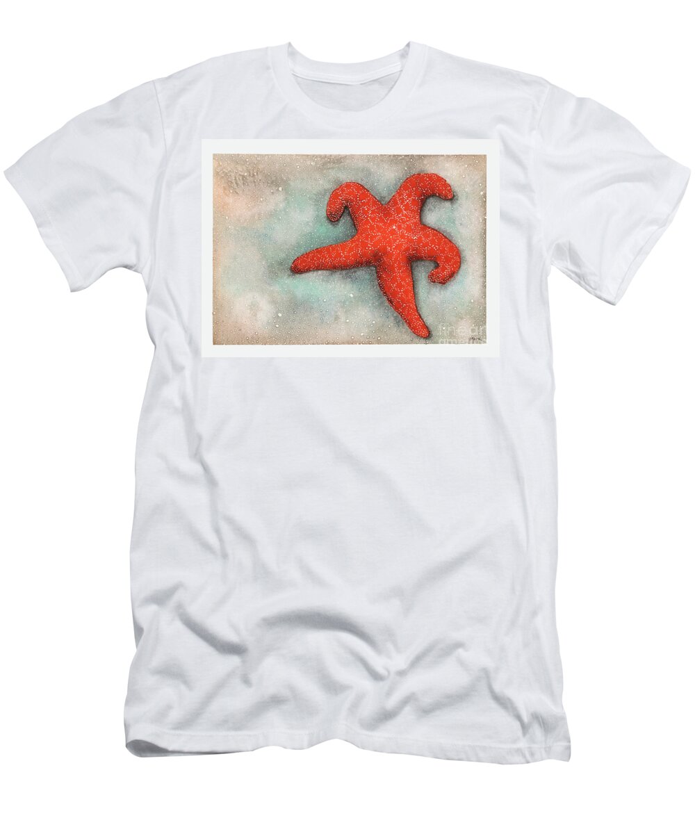 Asteroidea T-Shirt featuring the painting Red Sea Star by Hilda Wagner