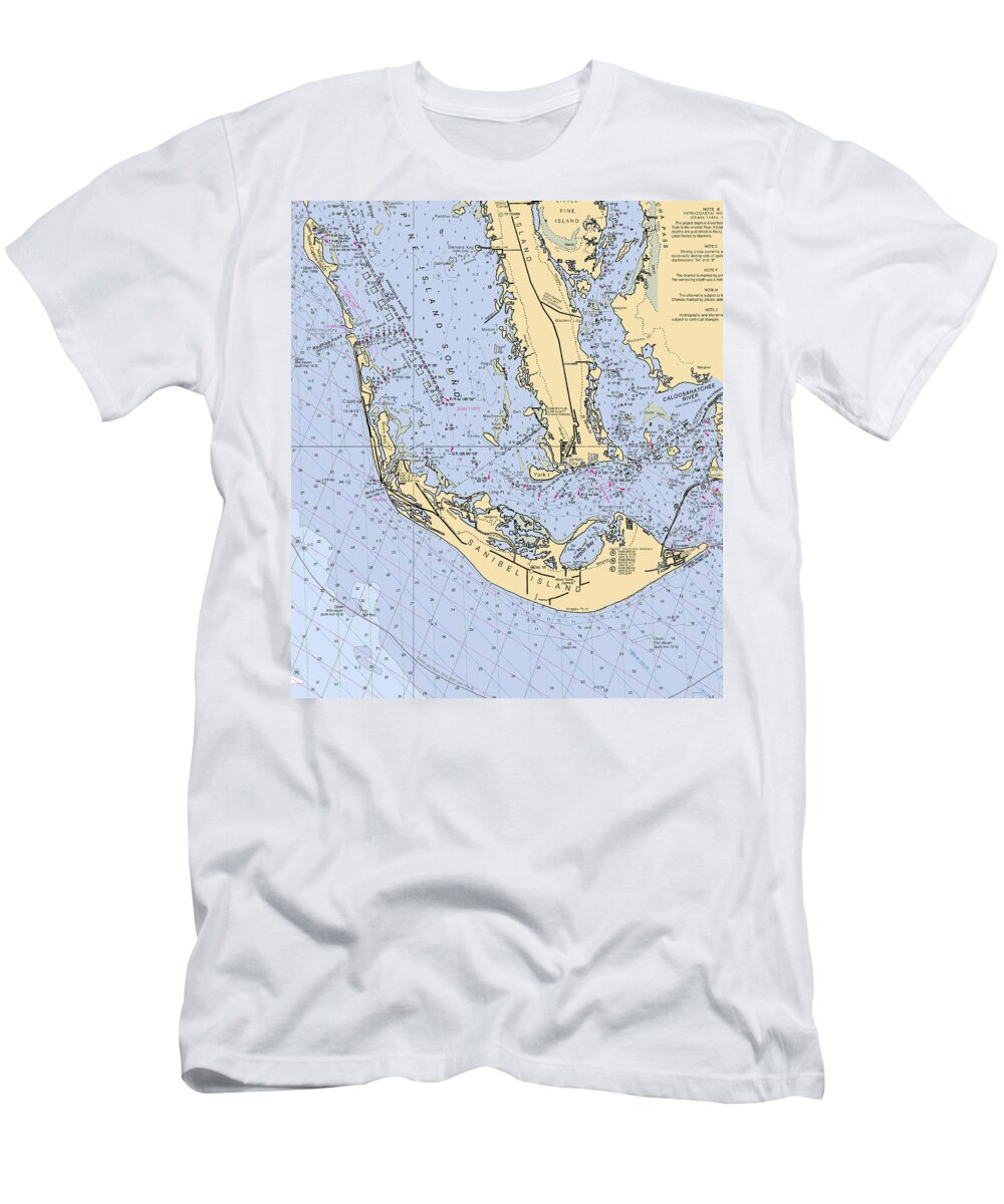 Sanibel T-Shirt featuring the digital art Sanibel and Captiva Islands Nautical Chart by Nautical Chartworks