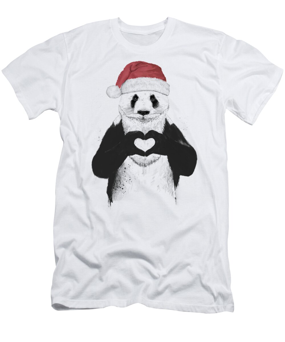 Panda T-Shirt featuring the mixed media Santa panda by Balazs Solti