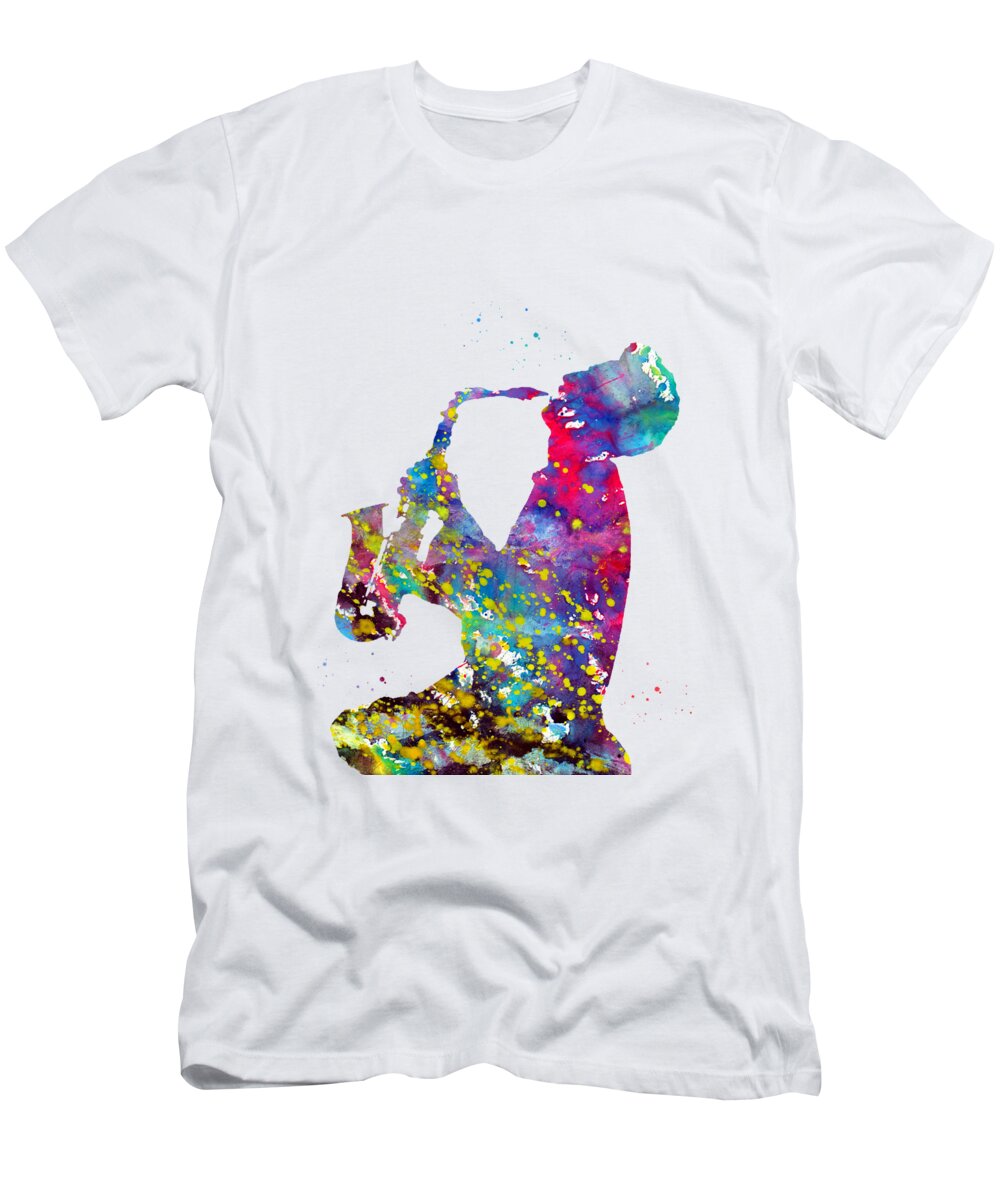 Saxophone Player T-Shirt featuring the digital art Saxophone Player by Erzebet S