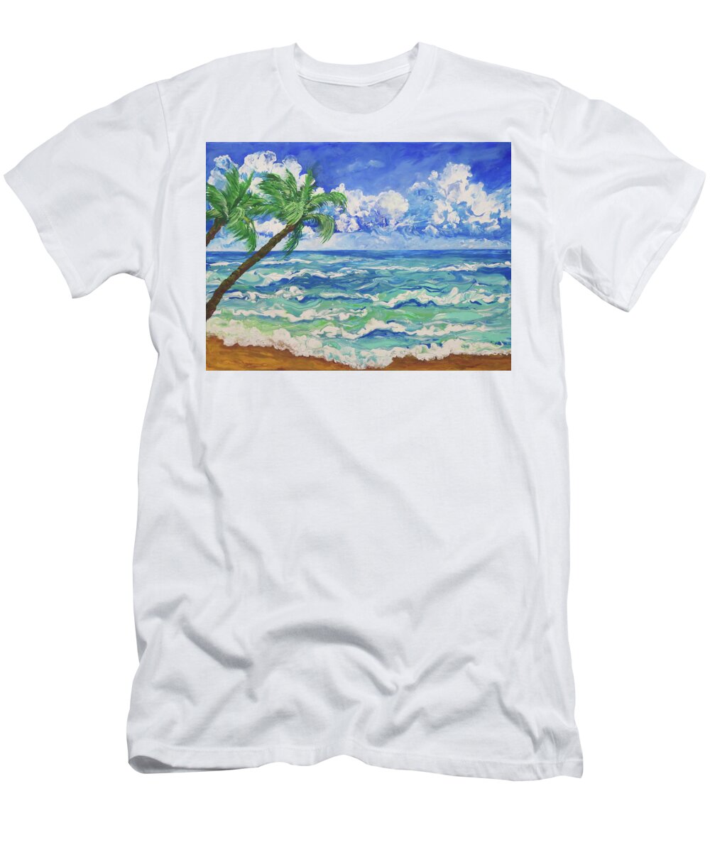 Sea T-Shirt featuring the painting Seashore with Palms by Frances Miller