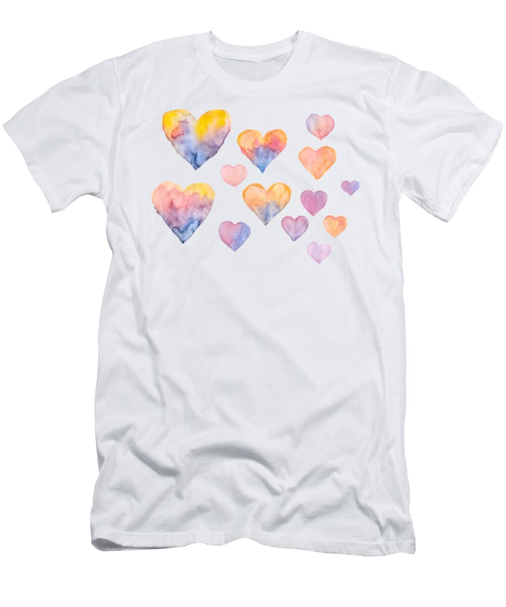 Set of colorful hearts by watercolor T-Shirt by Elena Sysoeva - Pixels