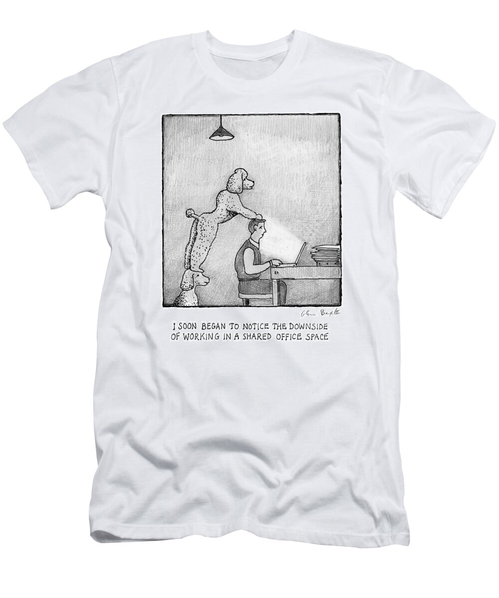 Captionless T-Shirt featuring the drawing Sharing An Office by Glen Baxter