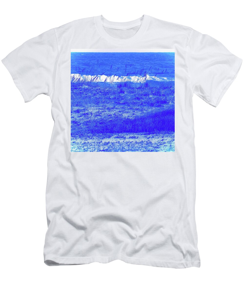 Shibori Beach Blue Seafoam T-Shirt featuring the photograph Shibori Beach Blue by Debra Grace Addison