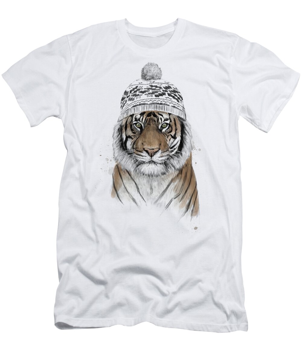 Tiger T-Shirt featuring the mixed media Siberian tiger by Balazs Solti