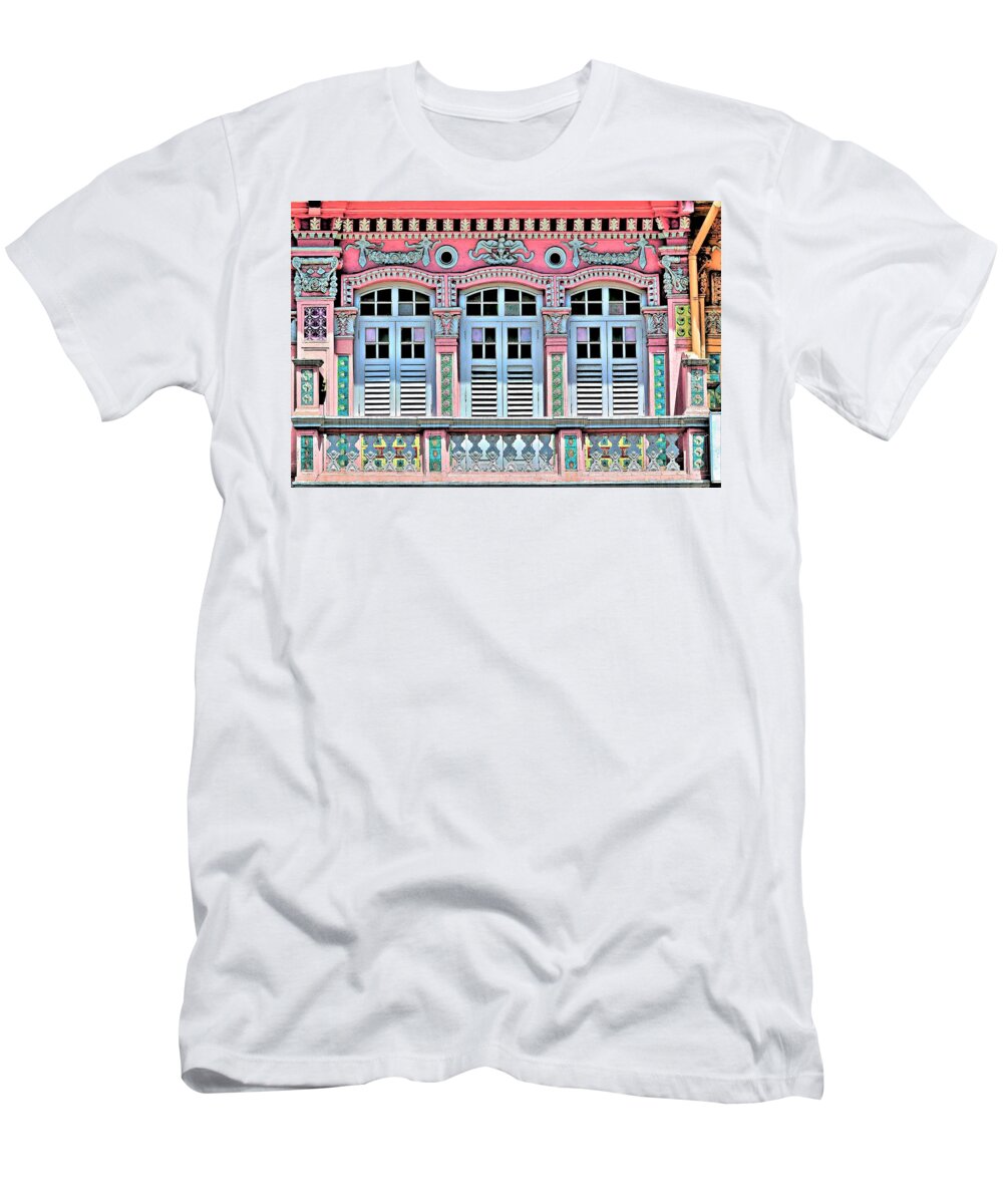 grim Minearbejder Thicken Singapore Shophouse Peranakan Pink T-Shirt by Justin Lee - Fine Art America