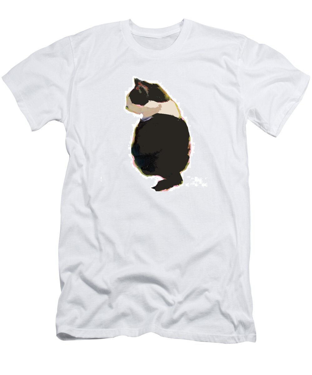 Cat T-Shirt featuring the mixed media Sitting cat by Vesna Antic