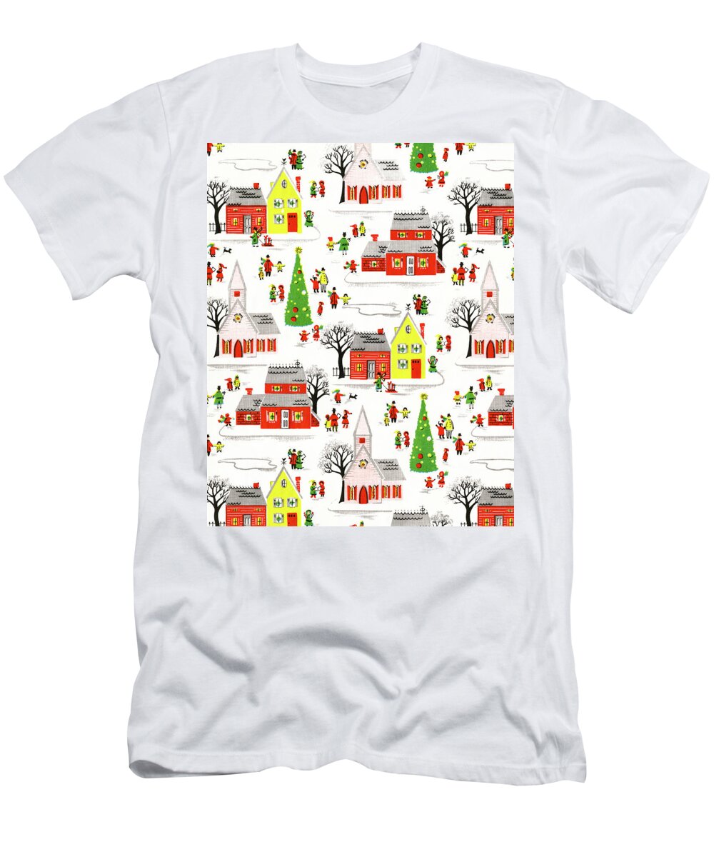 Background T-Shirt featuring the drawing Small Town Pattern by CSA Images