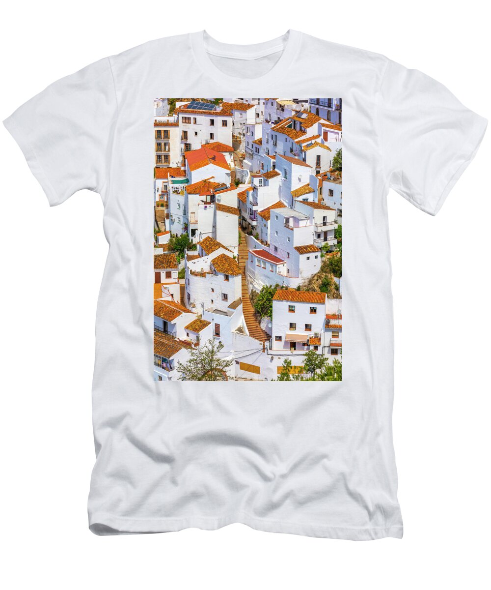 Estock T-Shirt featuring the digital art Spain, Andalusia, Casares, Malaga District, Costa Del Sol, White Towns, White Town by Olimpio Fantuz