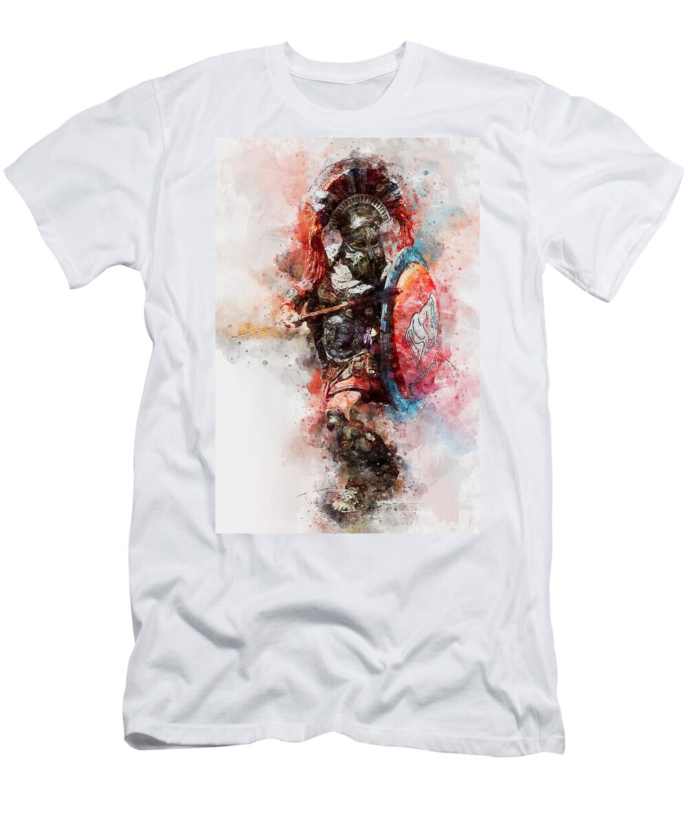 Spartan Warrior T-Shirt featuring the painting Spartan Hoplite - 38 by AM FineArtPrints