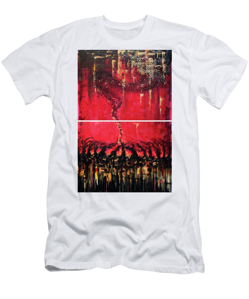 Starlings T-Shirt featuring the painting Starling, Darlings by Carlos Flores