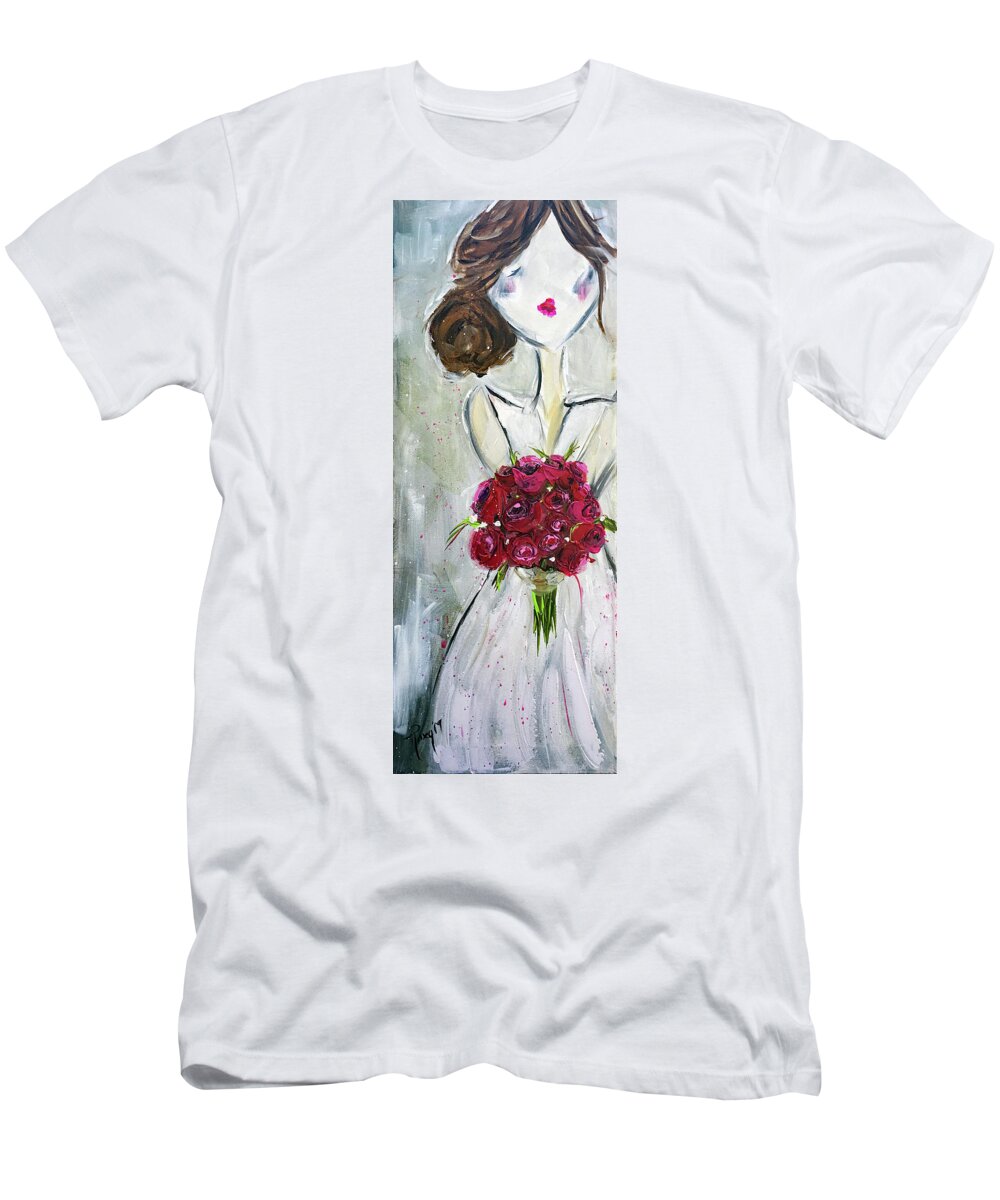 Bride T-Shirt featuring the painting Blushing Bride by Roxy Rich