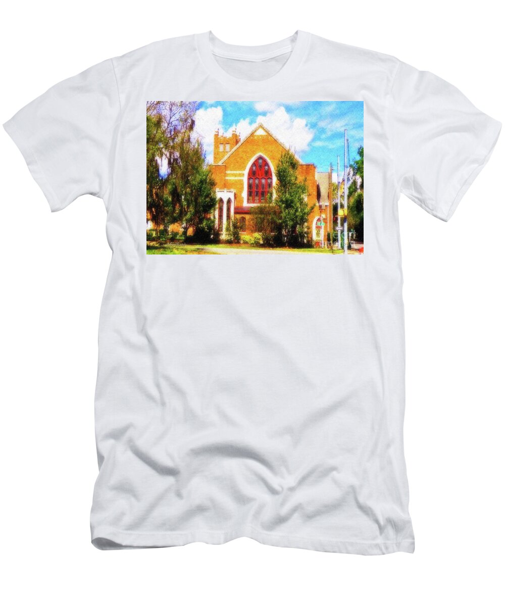 American Churches T-Shirt featuring the digital art Sunny Asbury Day by Aberjhani