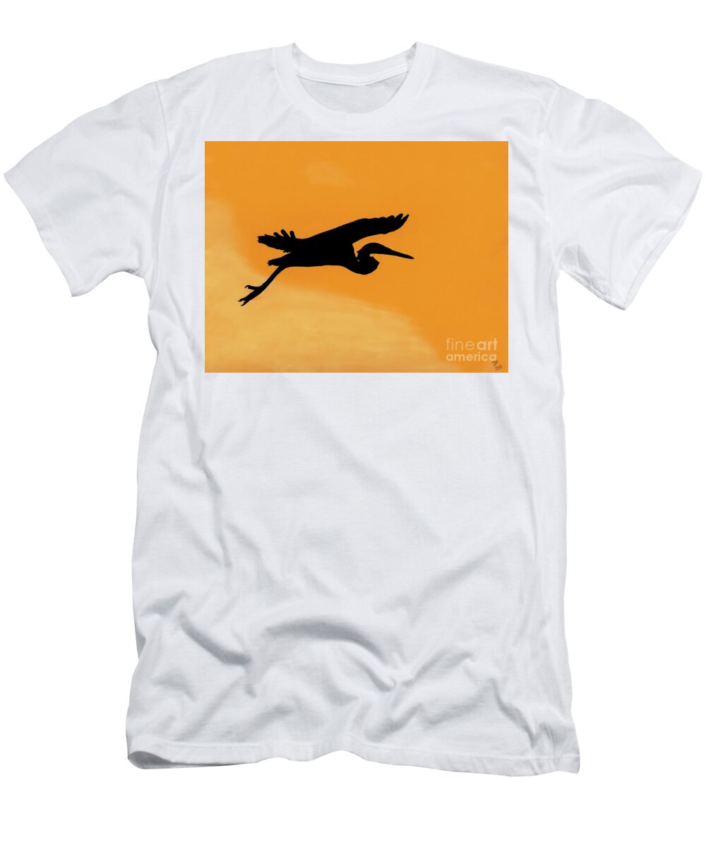 Heron T-Shirt featuring the drawing Sunset Flight by D Hackett
