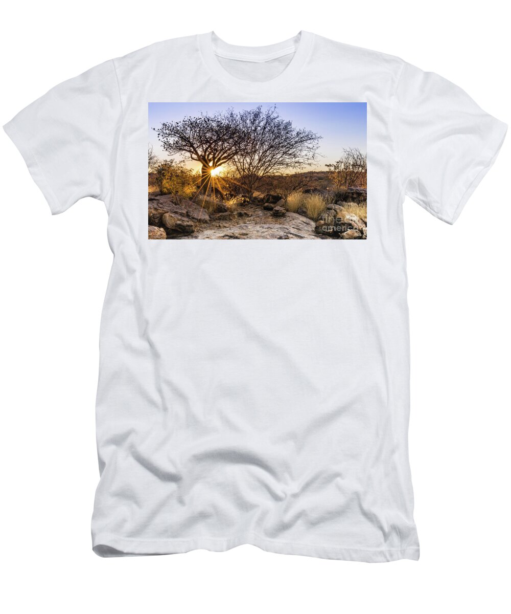 Sunset T-Shirt featuring the photograph Sunset in the Erongo bush by Lyl Dil Creations