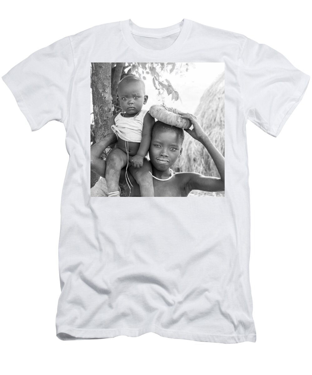 Portrait T-Shirt featuring the photograph Suri girl and baby by Mache Del Campo