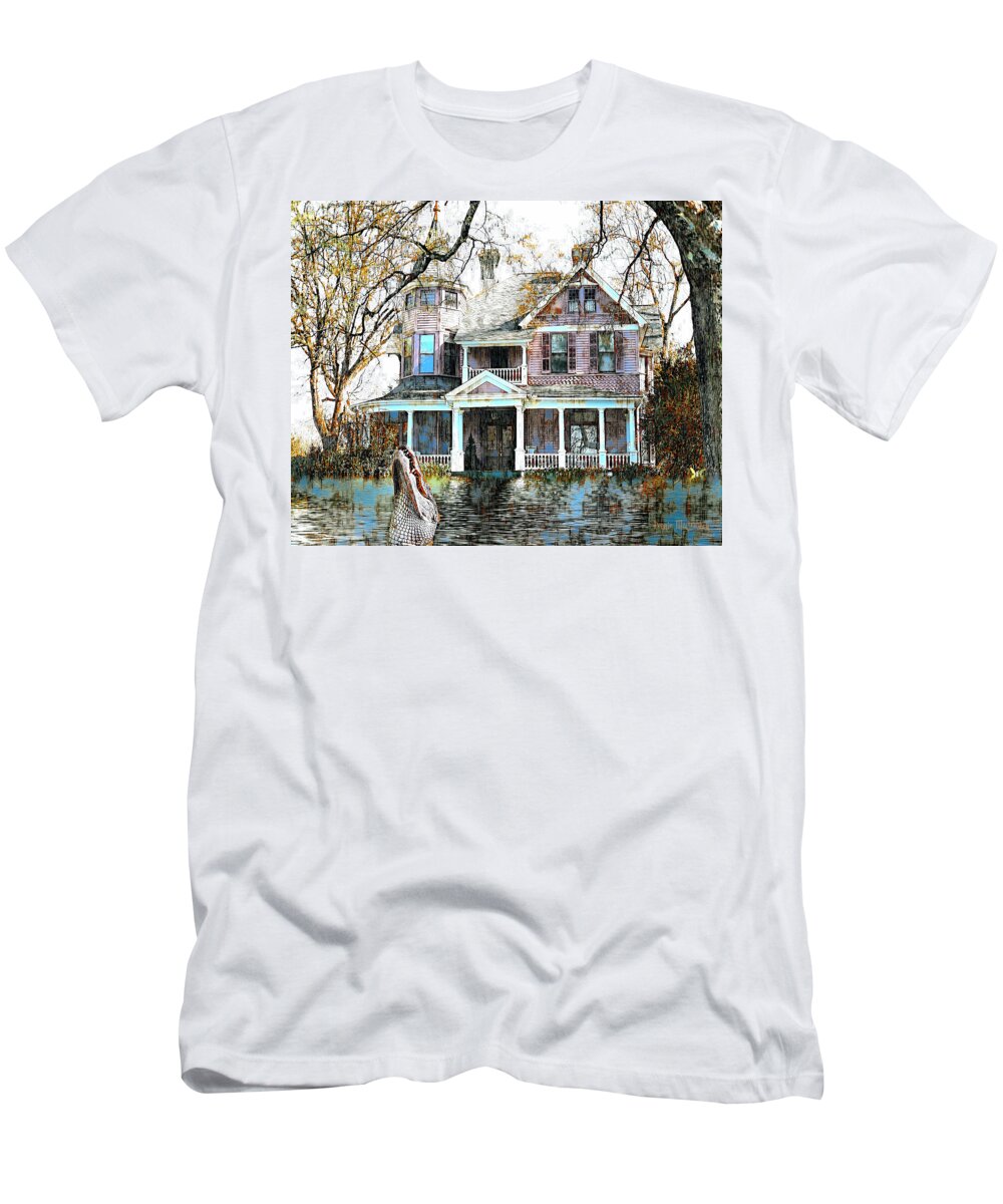 House On The Water T-Shirt featuring the digital art Swamp House by Pennie McCracken