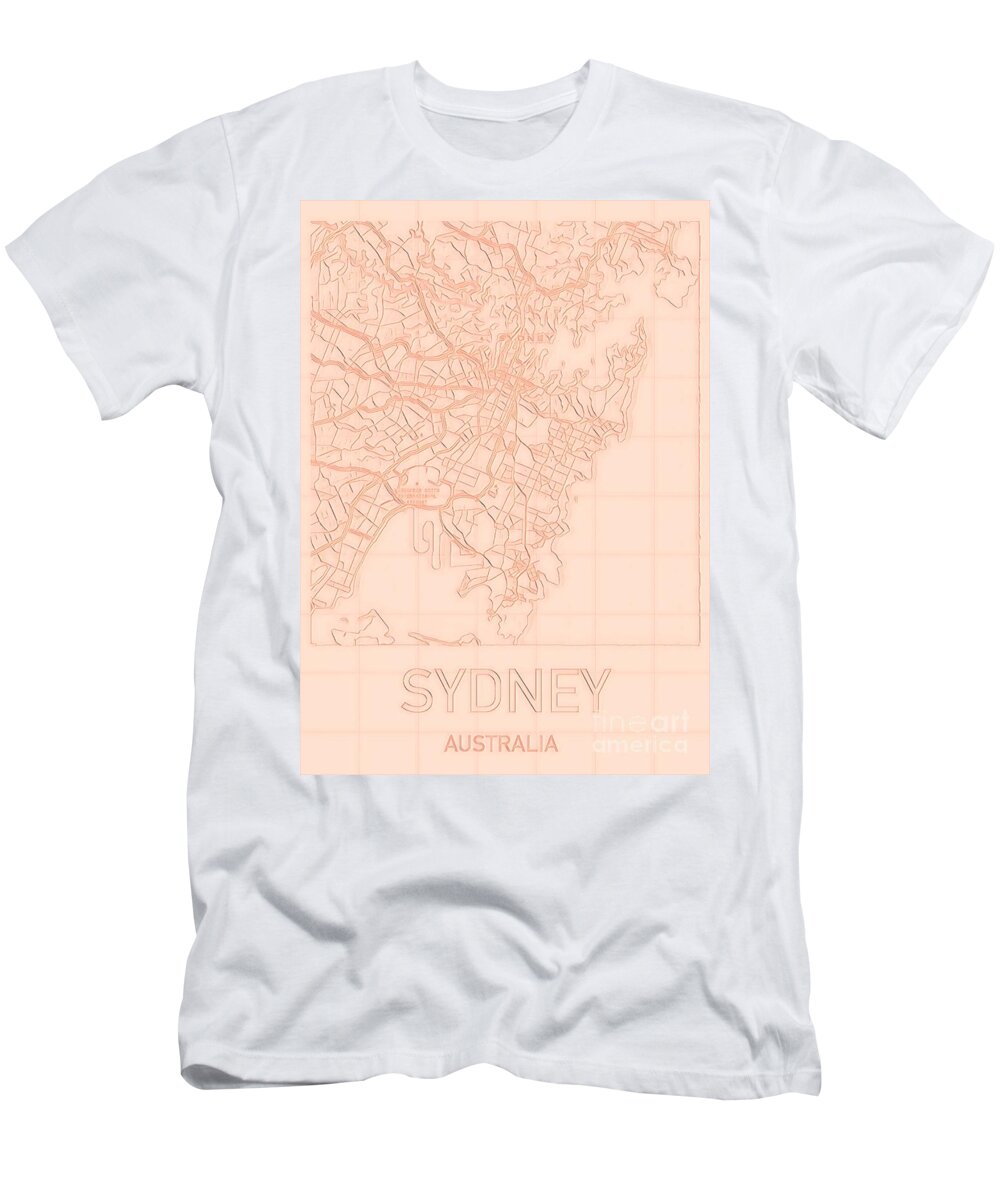 Sydney T-Shirt featuring the digital art Sydney Blueprint City Map by HELGE Art Gallery