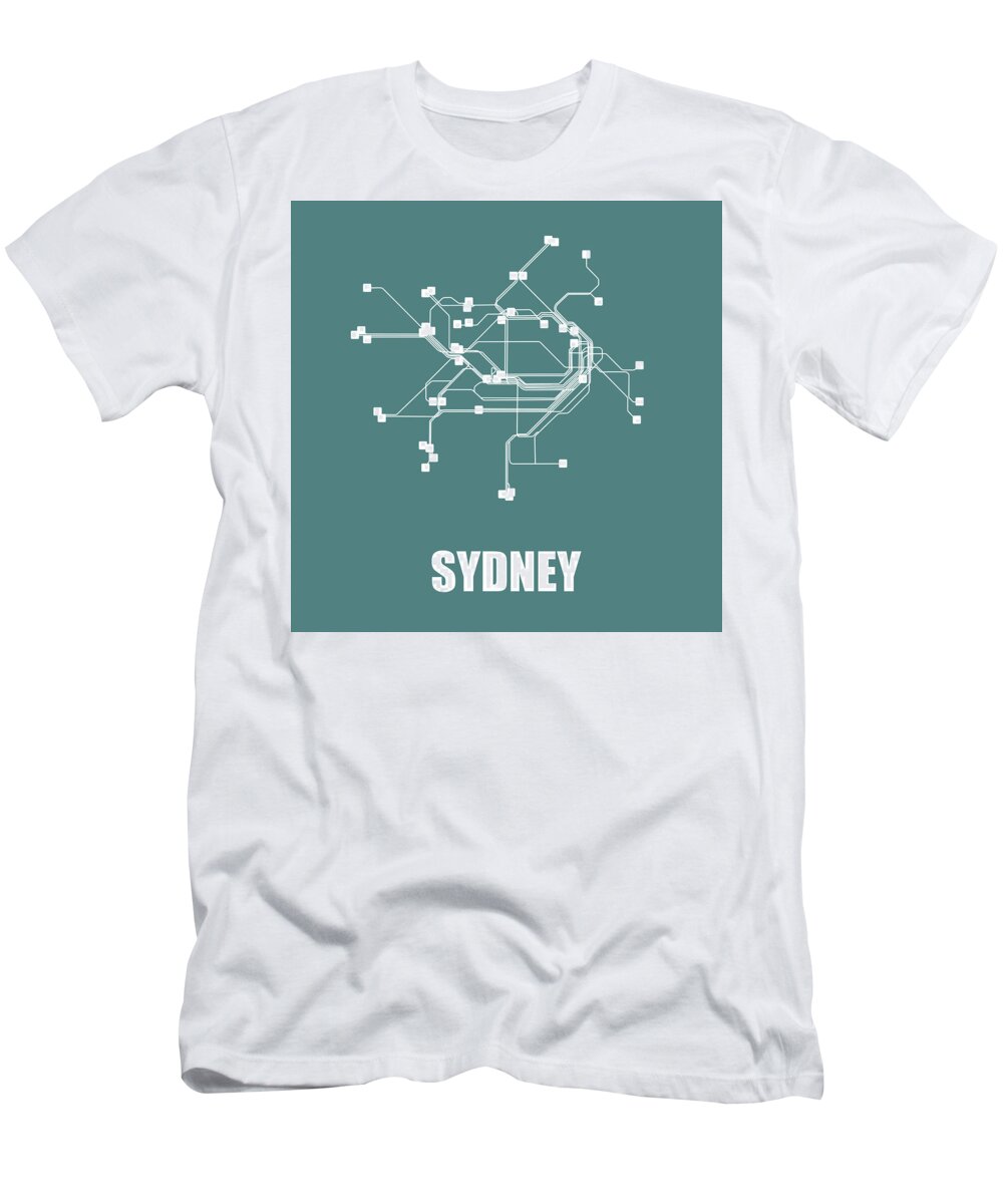 Sydney T-Shirt featuring the digital art Sydney Teal Subway Map by Naxart Studio