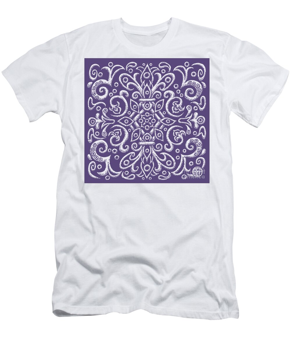 Boho T-Shirt featuring the drawing Tapestry Square 5 Mystical Purple by Amy E Fraser