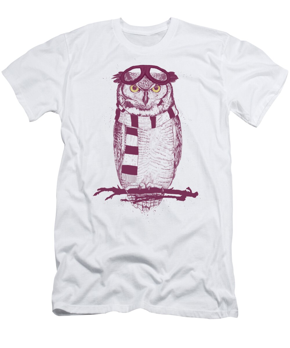 Owl T-Shirt featuring the drawing The aviator by Balazs Solti